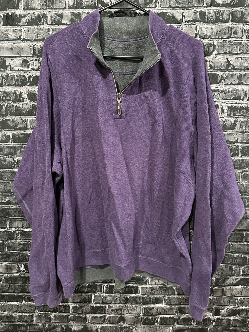 Tommy Bahama Reversible Grey & Purple Half-Zip Sweater